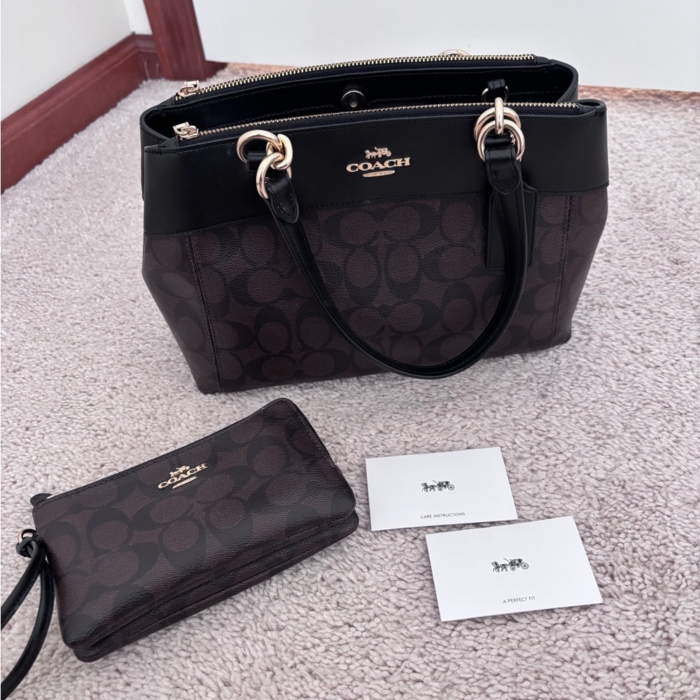 Coach Brown Purse with Black Trim and Gold Hardware